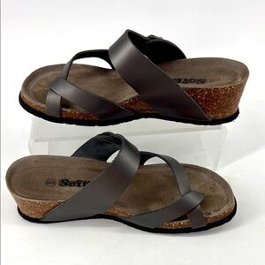 Softwalk Women's Brown Cork Wedge Slide Sandals